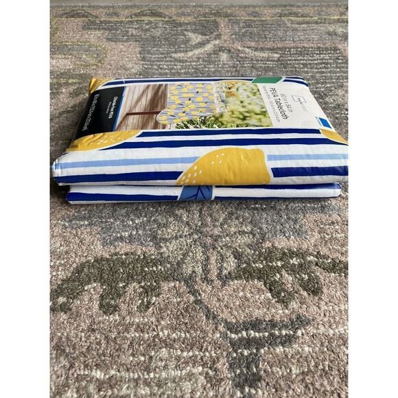 Mainstays 60 x 84 inches Lemons Striped PEVA Tablecloth Rectangle Vinyl Picnic - Picture 4 of 5